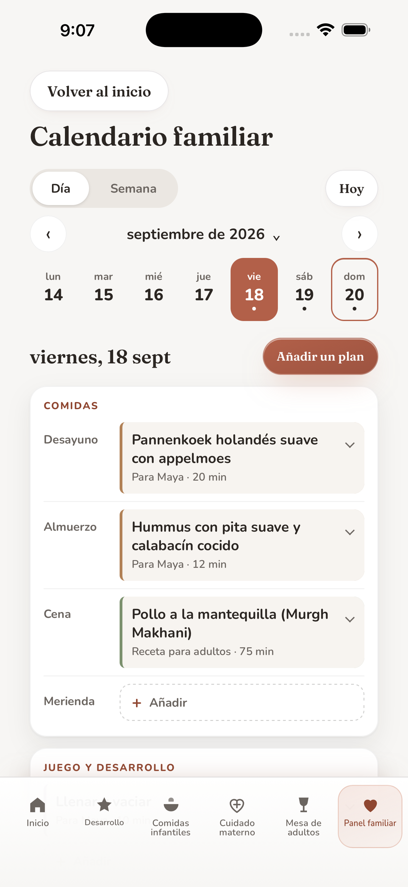Calendario familiar en My Family World